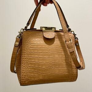 Patricia Nash Nela Croc Embossed Leather Satchel Biscuit Top Handle Crossbody